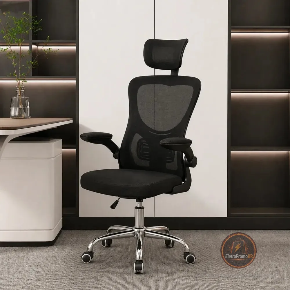 Cadeira Giratória Escritório Ergonômica Vegas Mesh Preto Tela Mesh