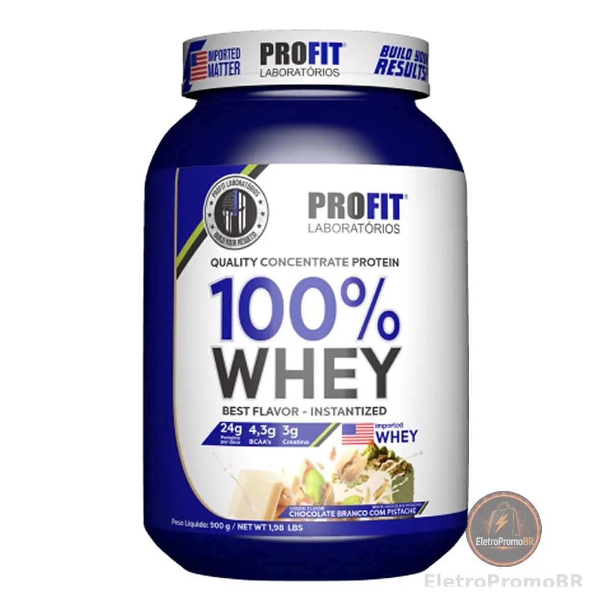 100% Whey Concentrate - 900g Chocolate Branco com Pistache - Profit