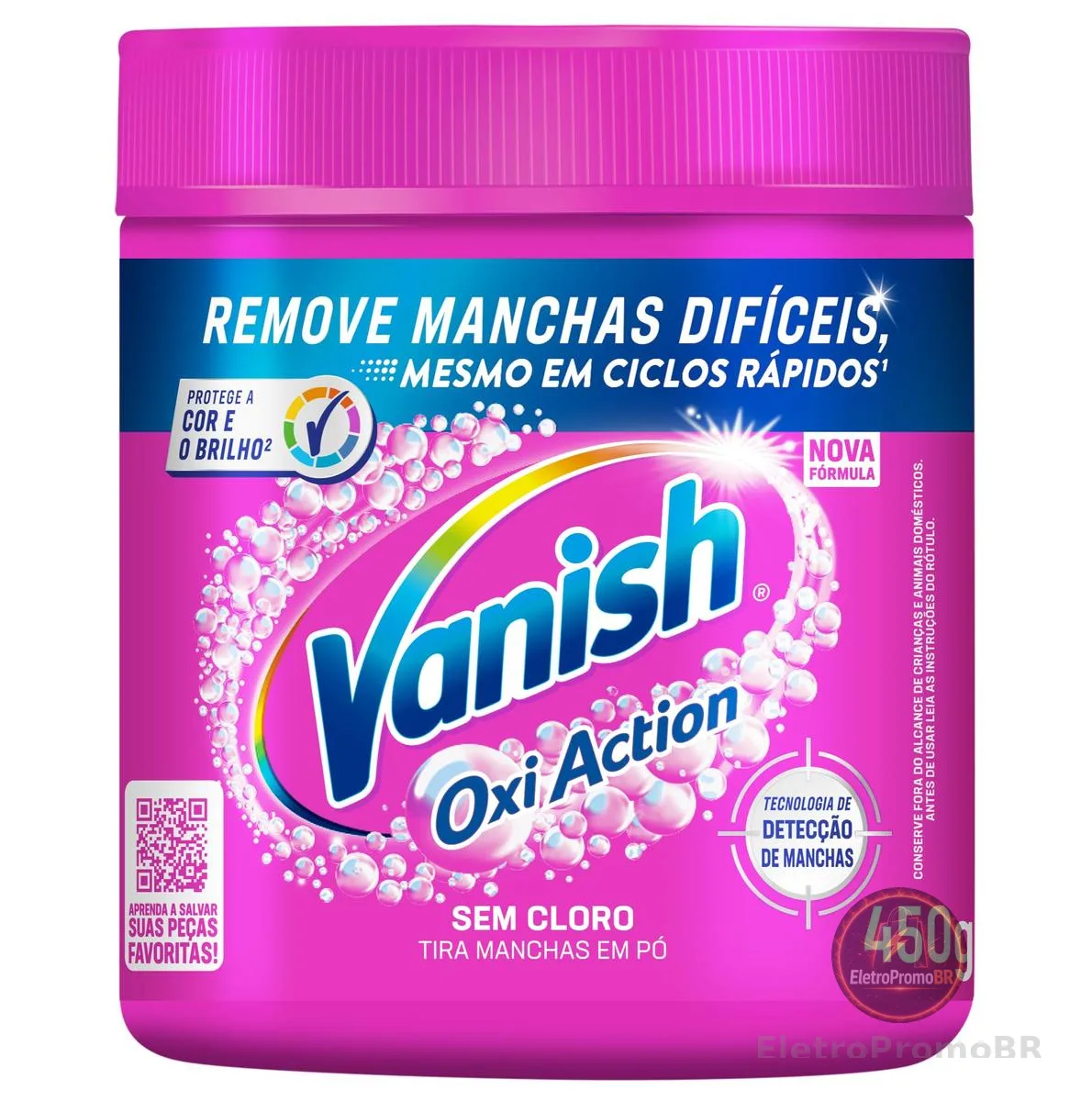 Tira Manchas em Pó Vanish Oxi Action Pink Refil 450g para Roupas Coloridas, Sem Cloro, com Percarbonato, Remove Manchas Difíceis, Preserva as Cores e Deixa as Roupas Como Novas