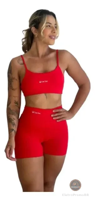 Conjunto Fitness Virginia Top Shorts Meia Coxa Cintura Alta