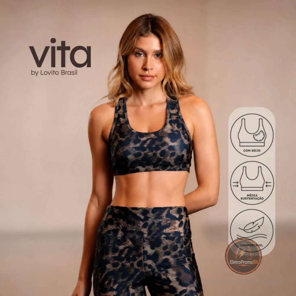 Lovito Vita Top Esportivo Feminino Nadador com Bojo Estampado SBB20132043