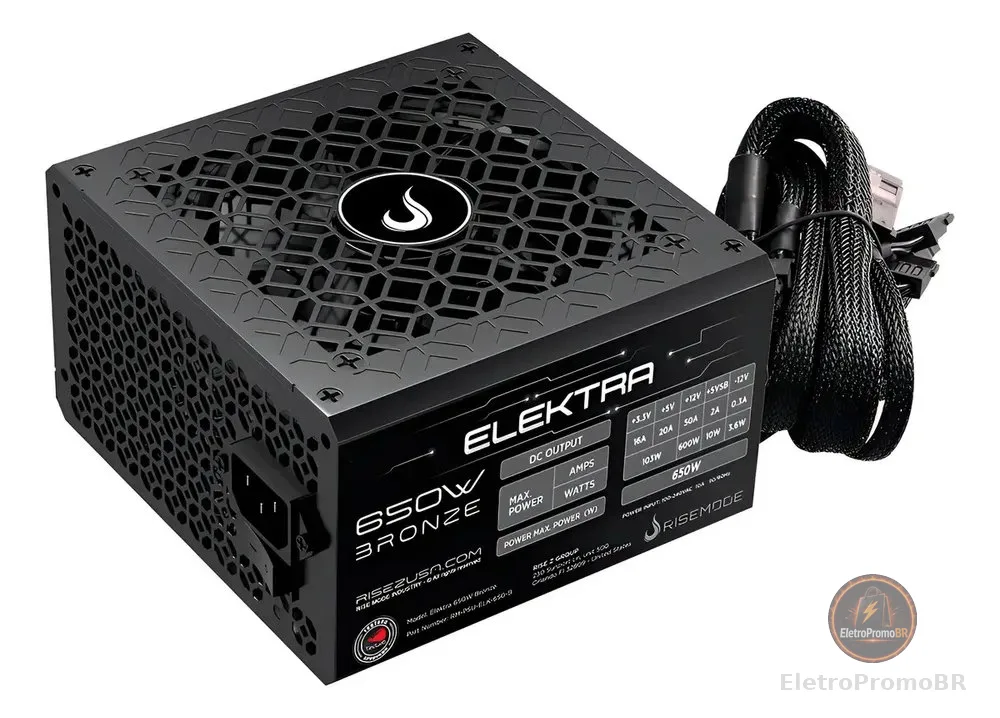 Fonte Rise Mode Elektra 650w Rm-psu-elk-650-b Para Pc Preto