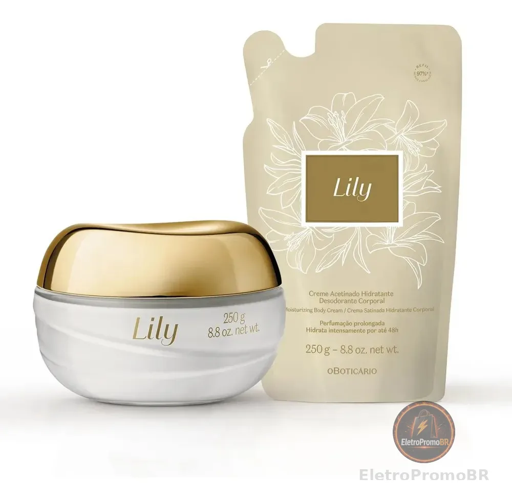 Combo Creme Acetinado Hidratante Desodorante Corporal Lily + Refil 200g