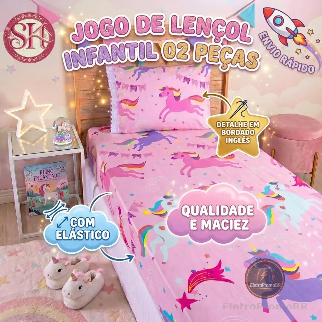 Jogo Lençol Solteiro 02 Peças Microfibra Estampas Infantis Criança Azul Rosa Verde