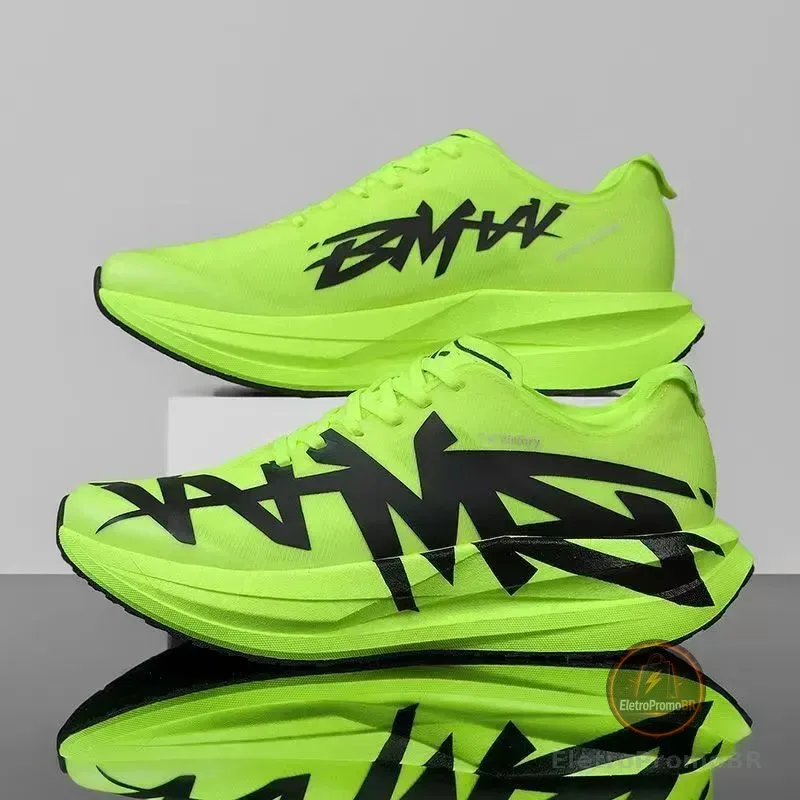 Tênis Corrida Placa Carbono Leve Durável Masculino Feminino Verde Fluorescente 38