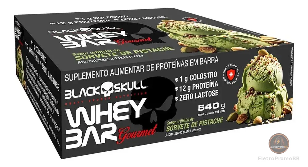 Barra De Proteína Gourmet C/ Colostro - Display C/ 12 Black Sabor Pistache