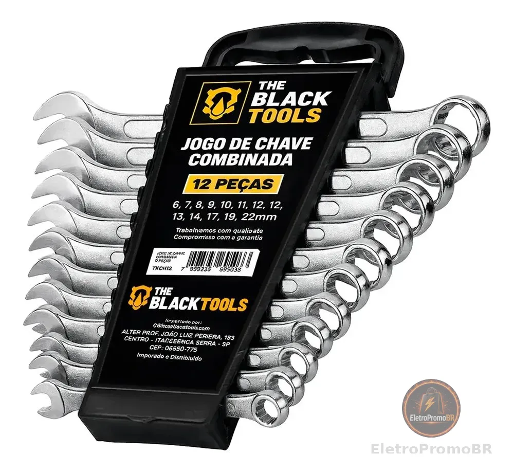 Jogo De Chave Boca E Estrela Combinada 12 Pçs Aço 6-22 Mm Cromada Profissional Tkch12 The Black Tools
