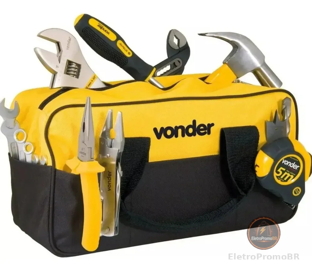 Bolsa Maleta Ferramentas Em Lona Com 8 Divisões Externas Cor Preto - amarelo Vonder