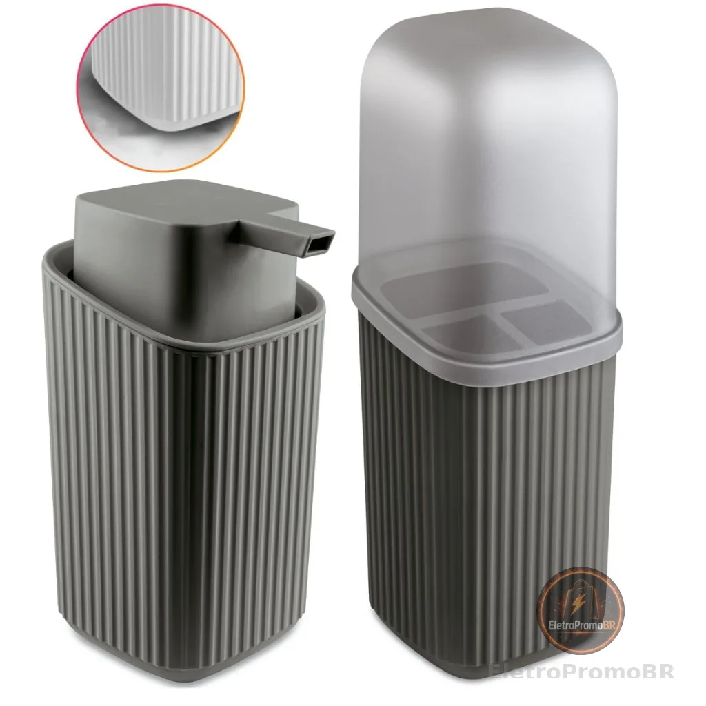 Kit 2 Acessórios Banheiro Dispenser Sabonete Líquido e Porta Escovas Av - Usual Utilidades