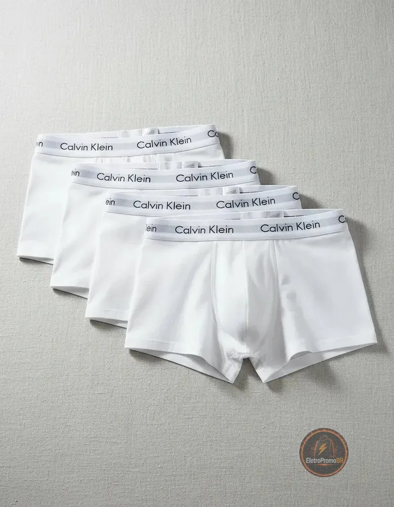 Kit 4 Cuecas Masculinas Boxer Cotton Calvin Klein 0900 - Branco 2 Liso Xl
