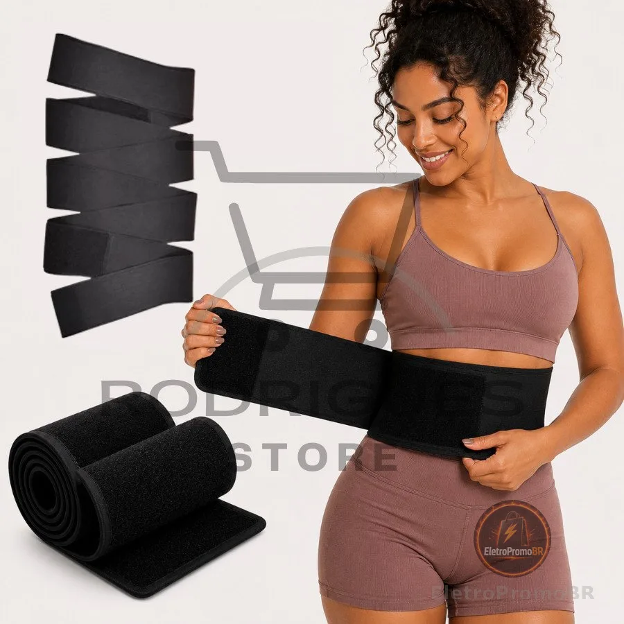 Cinta Faixa 5m 3m Modeladora Cintura Invisível Preta Compressão Ajustável Feminina