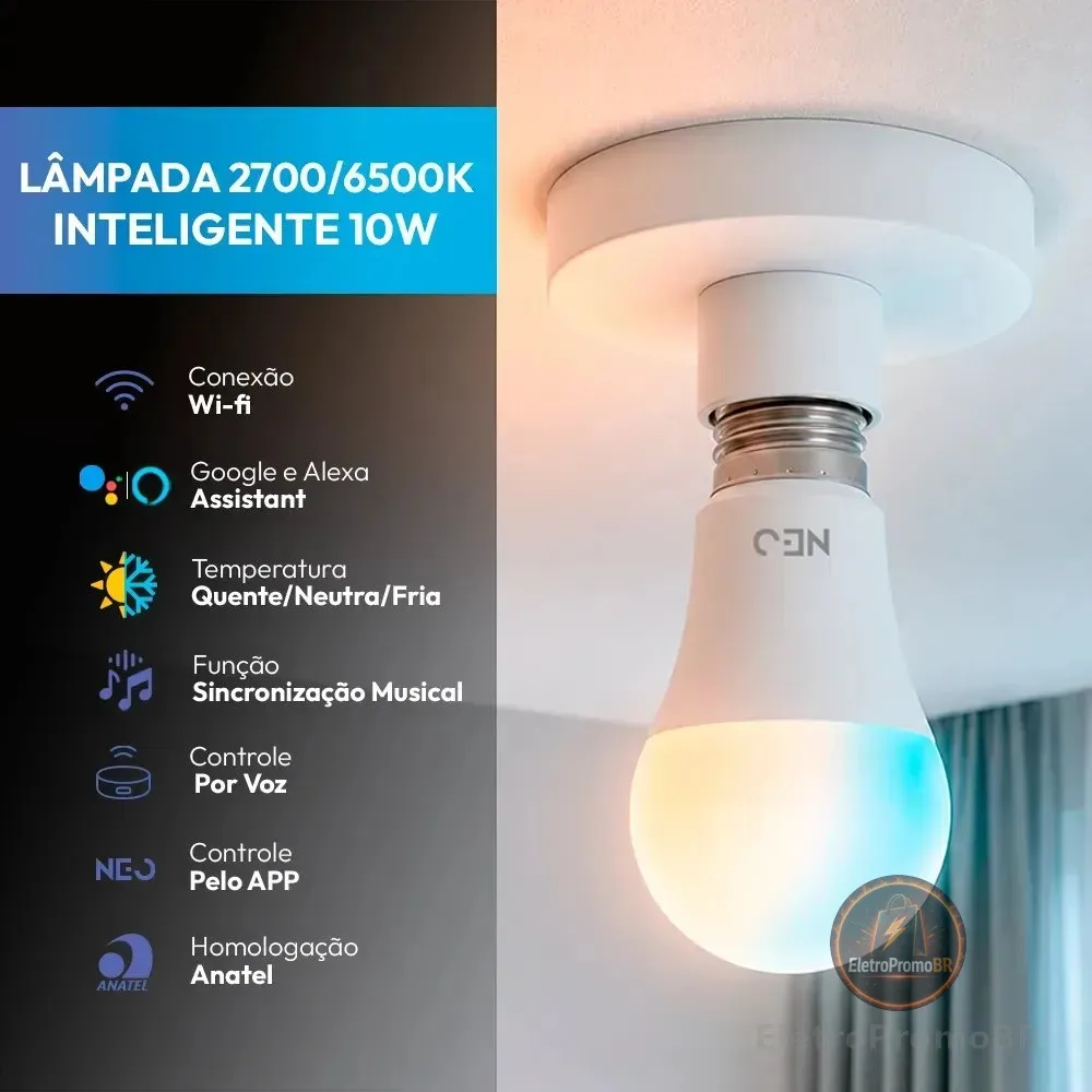 Lampada Led Pera Smart Inteligente Wi Fi 10w 2700K/6500K E27 110v/220v Cod:290018079 Neo Avant