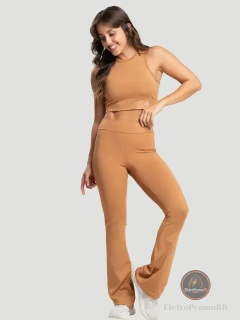 Conjunto Fitness Feminino Calça Flare E Top Regata