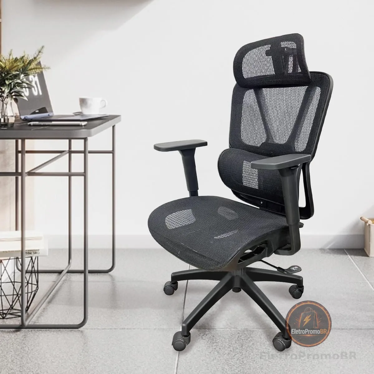 Cadeira de Escritório Ergonômica Python Fly em Malha - Testada conforme NR-17, Lombar Integrada Fixa, Assento Arejado, Braços 3D, Suporta até 150kg(preto)
