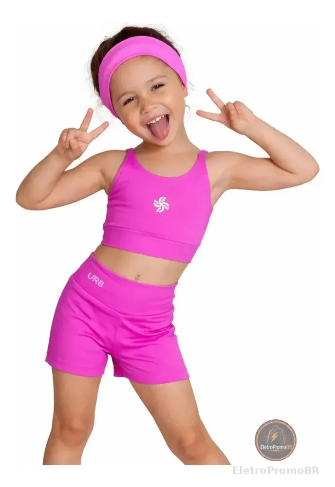 Conjunto Infantil Menina Suplex Poliamida 2 A 12 Anos Rosa Pink 4