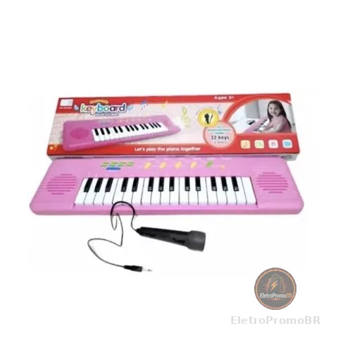 Teclado Piano Infantil Com Microfone Rosa