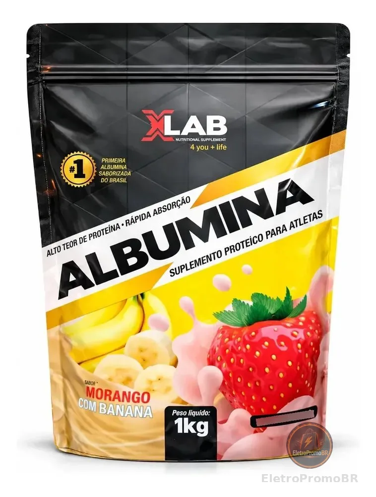Albumina Xlab 1kg Proteina Clara De Ovo Refil Morango