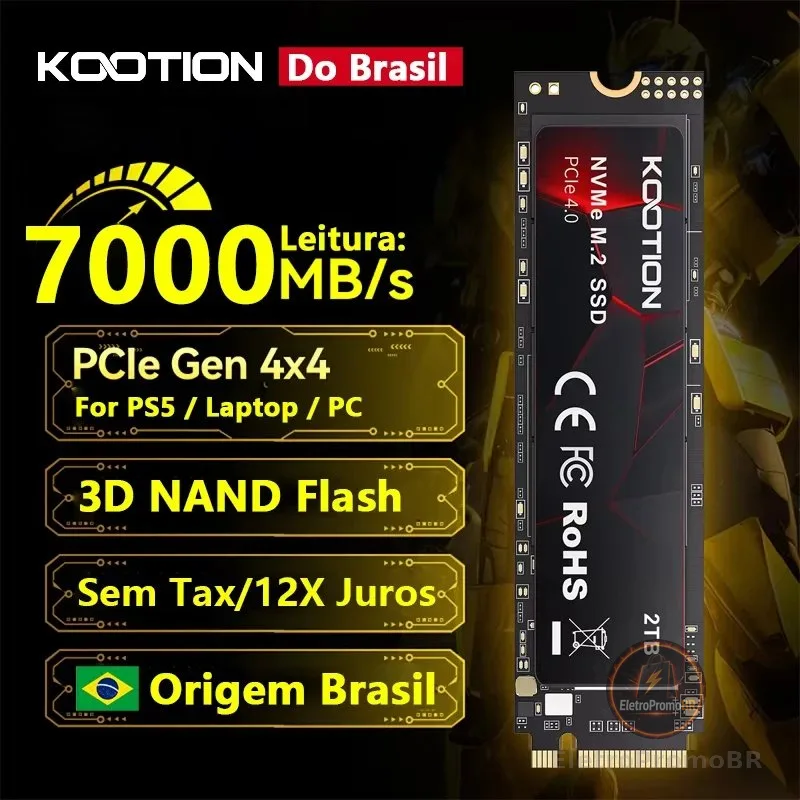 KOOTION SSD Nvme M2 1TB 2TB 4TB Gen4 NMVE Unidade de estado sólido PCIE 4.0X4 2280 Disco rígido interno M.2 SSD para PS5 Laptop Desktop