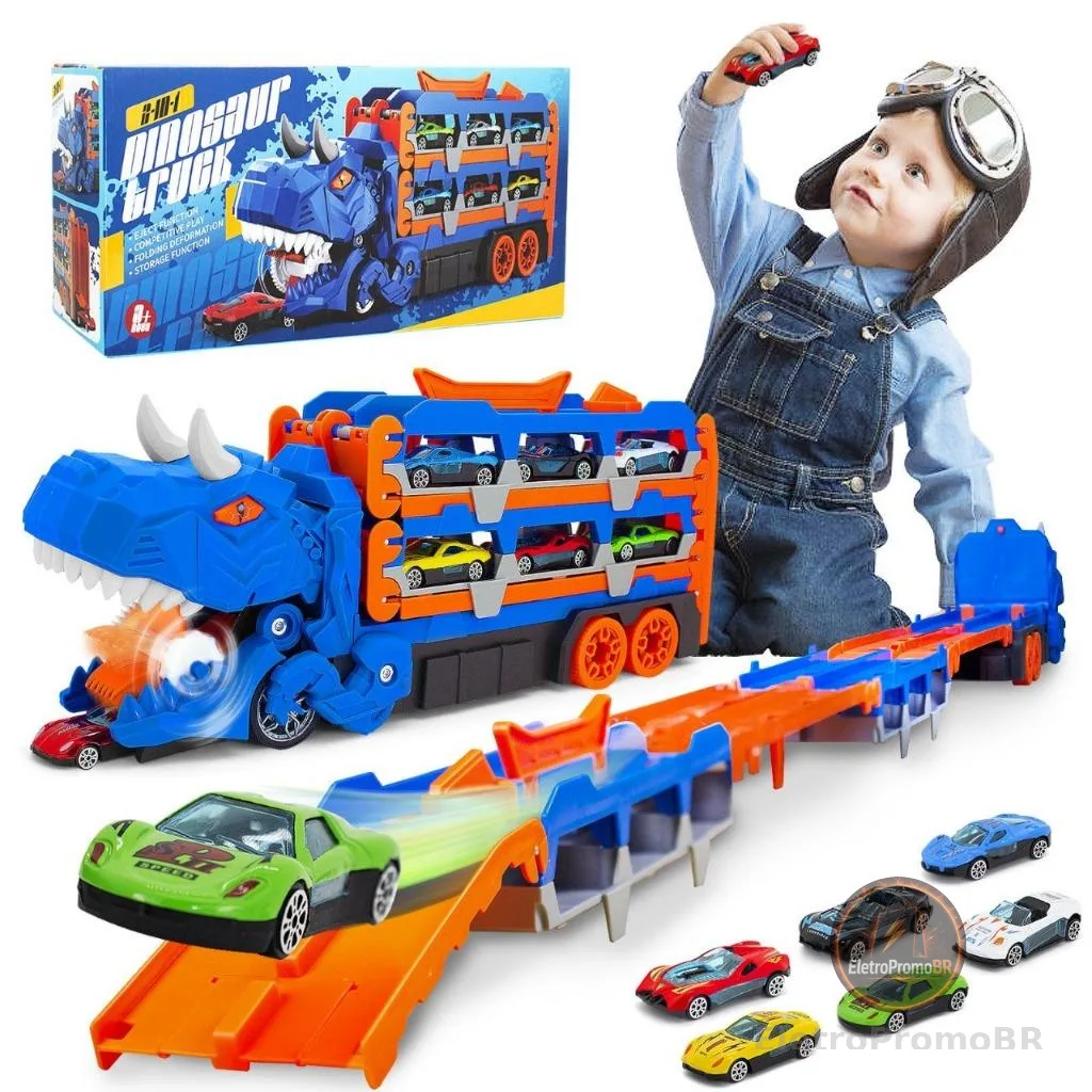 Caminhão De Engolir Dinossauro com KIT 12 CARRINHOS - A Diversão Está Garantida! 🚗 YM5500