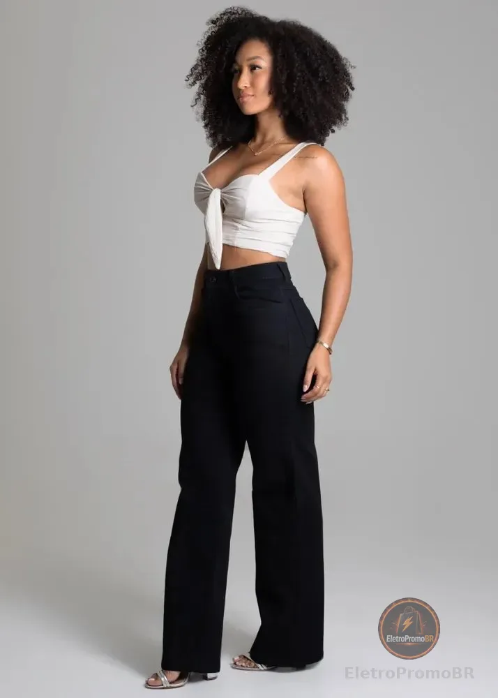 Calça Sarja Sawary Feminina Wide Leg_277557 Preto Liso 46