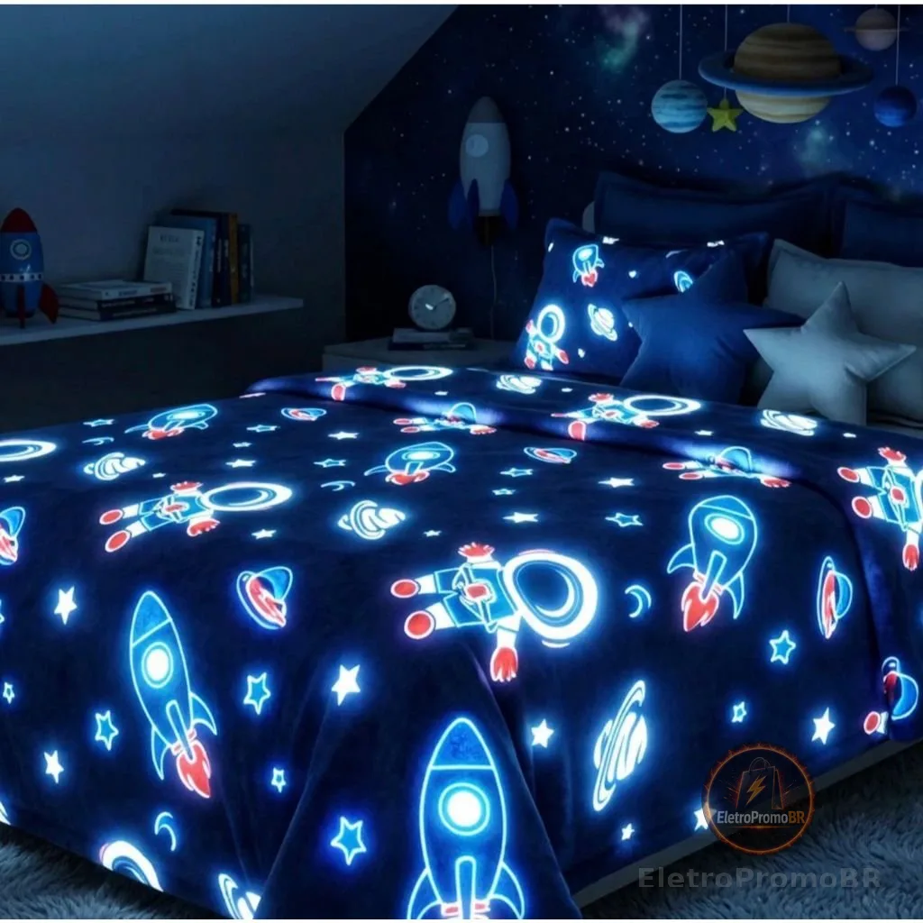 Cobertor Manta Infantil Casal 2,00x1,80Mt Brilha no Escuro Antialérgico