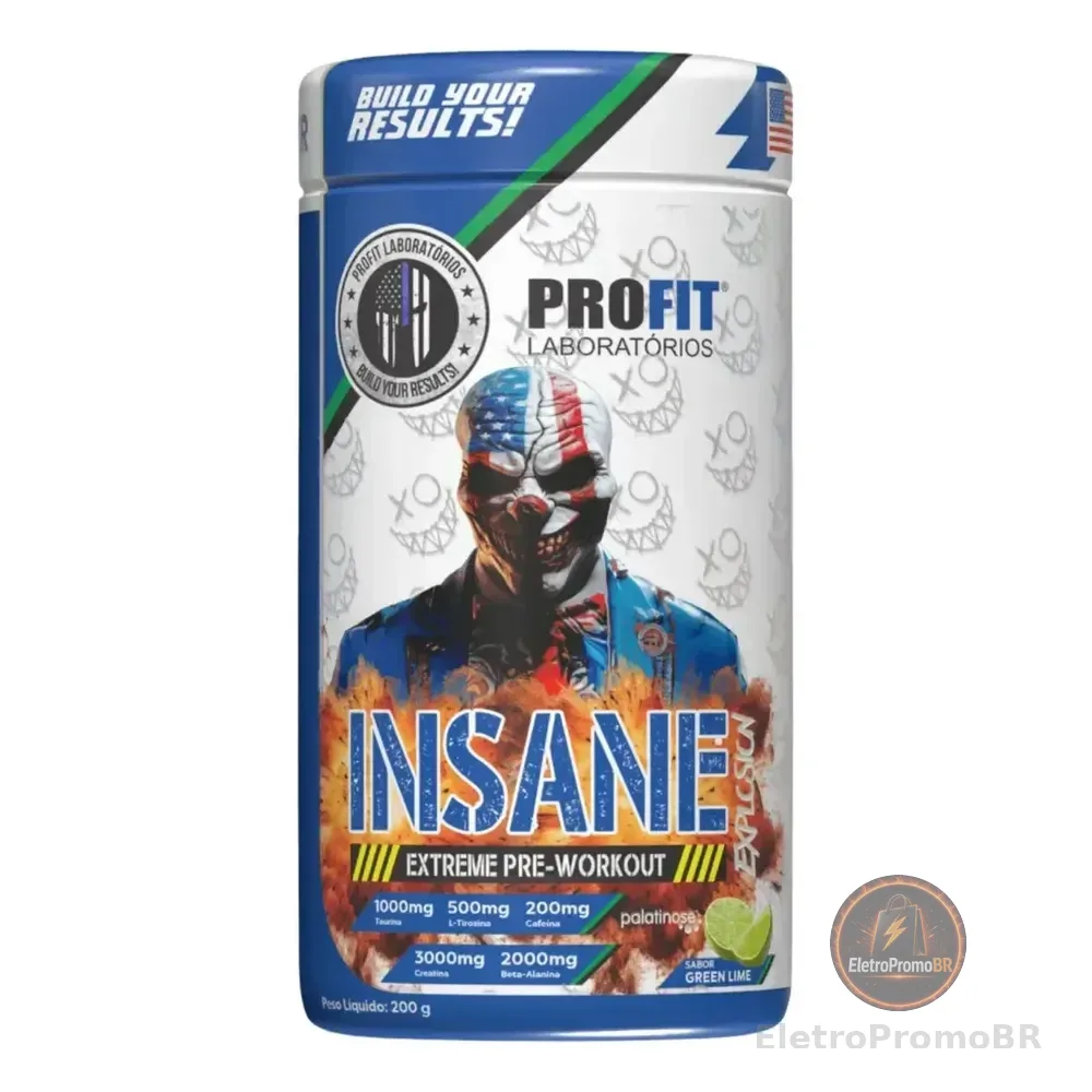 Pré Treino Insane Explosion Extreme Pré Workout 200g - Profit Sabor Limão Nova Fórmula Com Arginina Taurina Tirosina Coenzima Q10 Fostatidilserina Picolinato De Cromo Cafeína