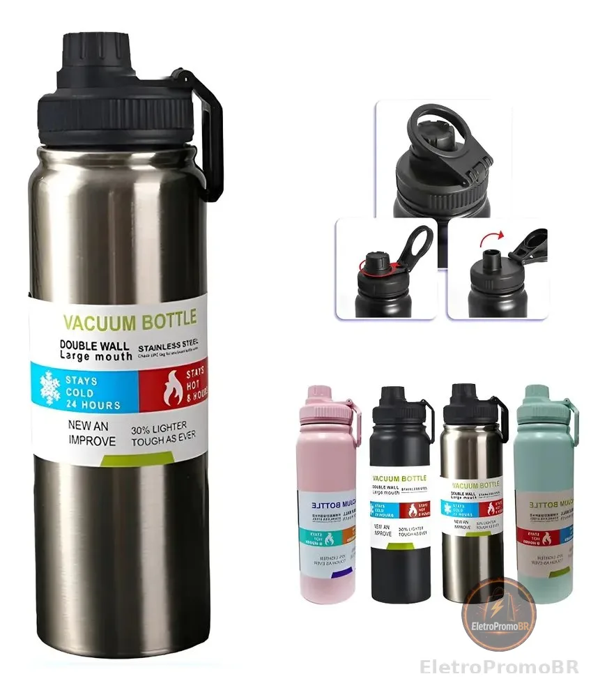 800mlgarrafa Térmica Água Squeeze Inox Academiaquente E Frio Prata