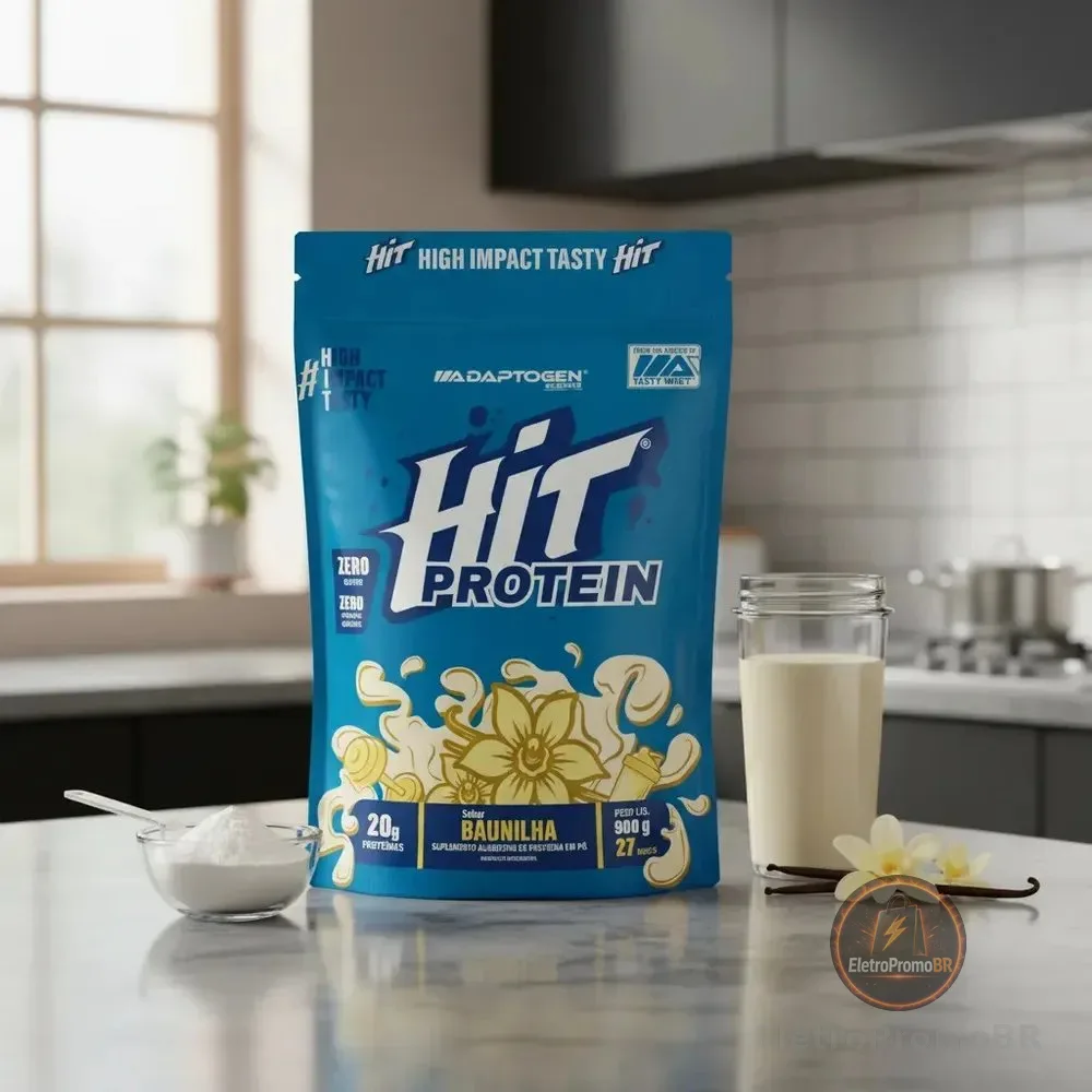 Suplemento Hit Protein Adaptogen Science sachê 900g Whey Protein Zero Gluten Zero açucar Sabor Baunilha