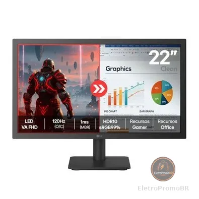 Monitor Gamer LG 22U403A-B, 22" Full HD, 120Hz, 1ms, HDMI, HDR10, Preto - 22U403A-B.AWZM