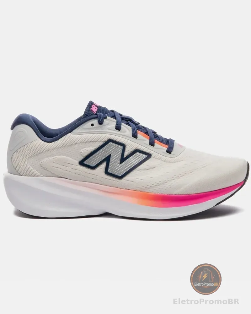 Tênis New Balance Feminino Fresh Foam 680v9 Esportivo Treino Bege Claro/laranja Neon Mesh Respirável 37