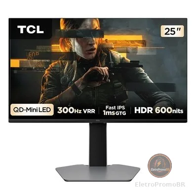 Monitor Gamer TCL Mini LED 25", 300Hz, 1ms, HDR 600, Altura Ajustável - 25G64
