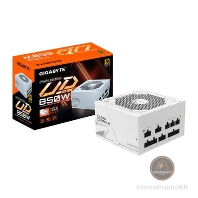 Fonte Gigabyte UD850GM PG5W, 850W, 80 PLUS Gold, Modular, PFC Ativo, Branca - 28200-U85GW-1USR