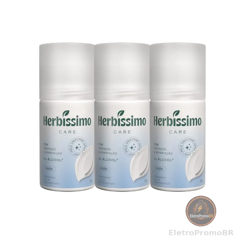 Kit Desodorante Roll-On Antitranspirante Herbíssimo Care Sensitive 50ml (3 unidades)