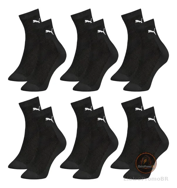 6 Pares Meias Puma Cano Médio Alto Atoalhada Academia Sport