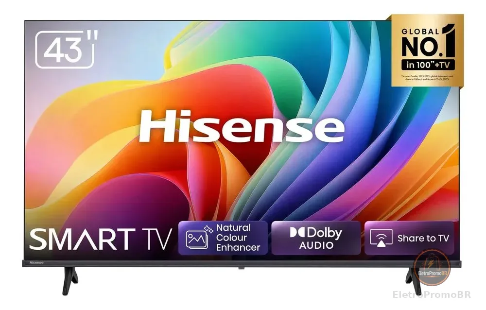 Smart TV Hisense FHD 43" Polegadas 43A4NV com HDR10, DTS Virtual X, Compatibilidade Alexa