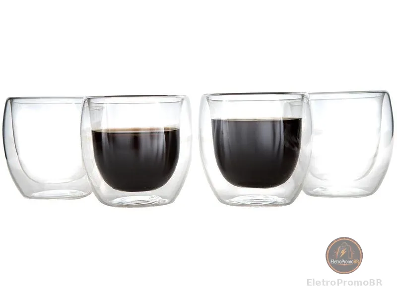Jogo de Copos de Vidro de Café Parede Dupla 80ml 4 Peças Haus Concept Inspire