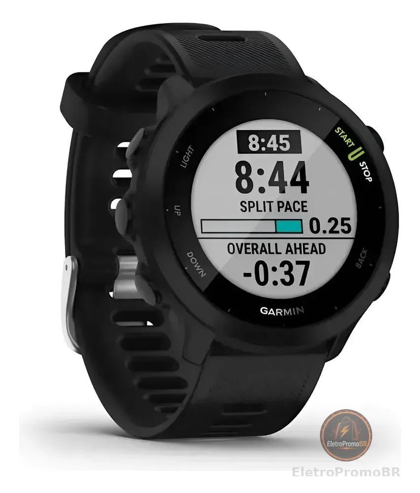 Relógio Garmin Forerunner 55 Monitor Cardíaco Gps 42mm Preto Black Mesh Preto