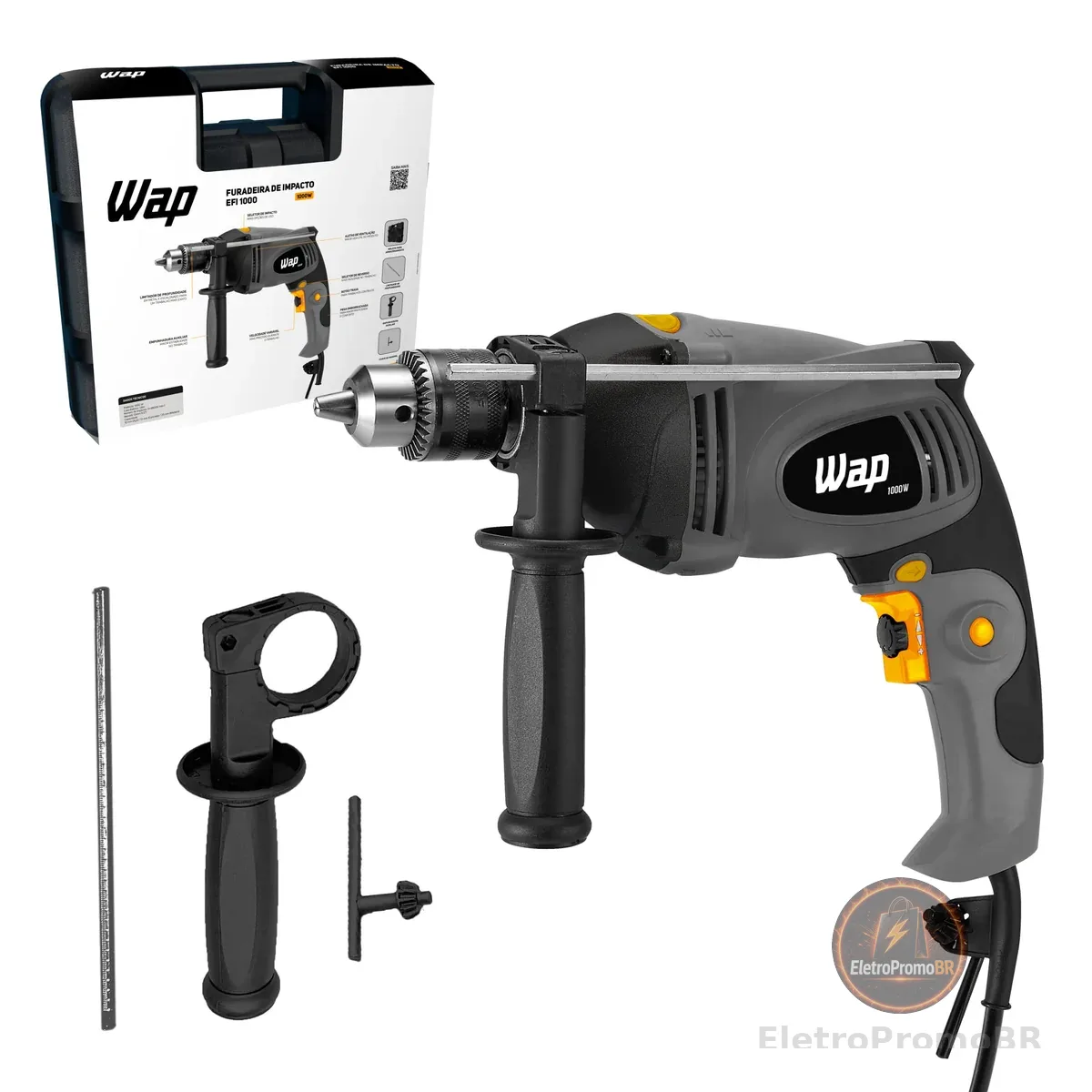 WAP Parafusadeira e Furadeira de Impacto 1/2" EFPI-1000, com Empunhadura Emborracha e Maleta Organizadora, 1000W 127V