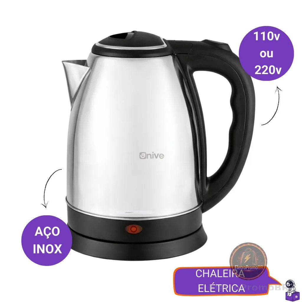 Chaleira Elétrica Inox 1.8 Litros Desligamento Automático Aquecimento Rápido