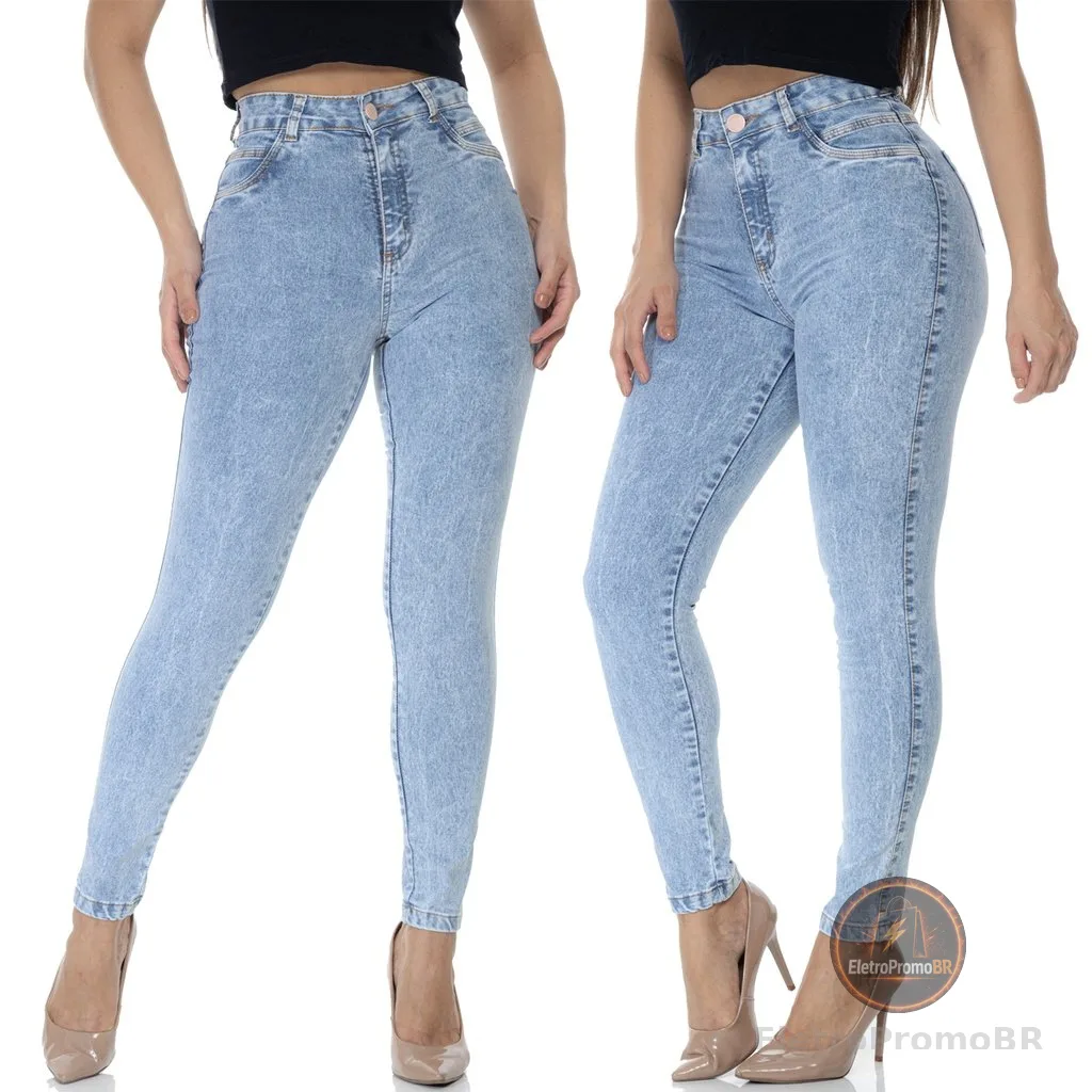 Calça Jeans Feminina Levanta Bumbum Com Lycra Cintura Alta