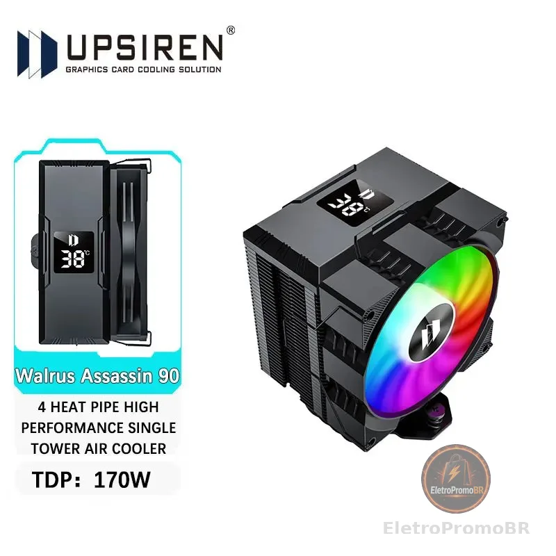 UPSIREN Walrus Assassin 90 Display Digital 4 Heatpipe CPU Cooler 92mm Ventilador de Refrigeração Radiador Cooler de Ar Para LGA1700/1200 AM4 AM5