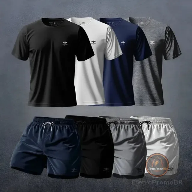 Kit Camisetas Dry Fit Uv E Shorts Tactel Academia P Ao Plus