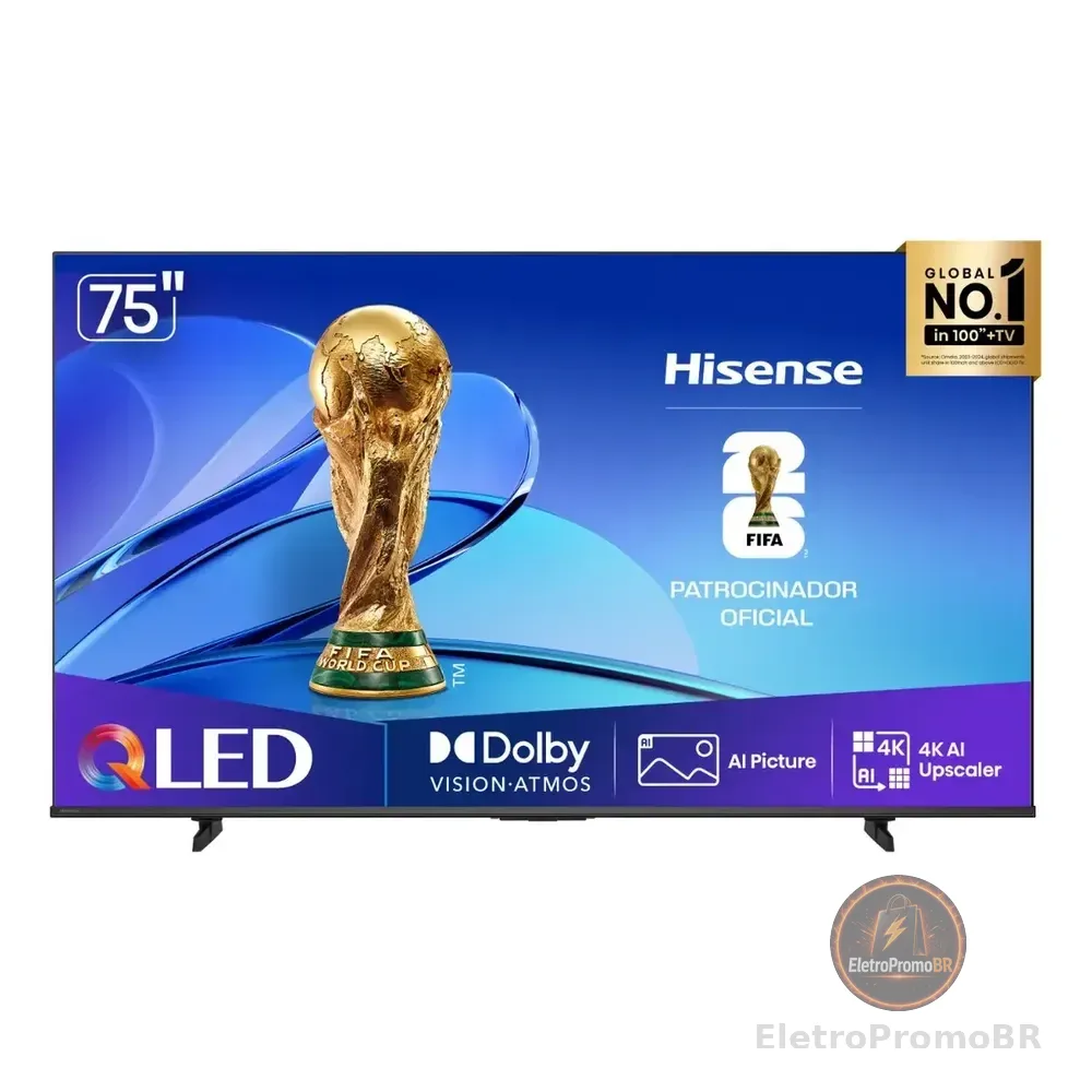 Hisense Smart Tv 4k 75  Polegadas 75q6qv Qled Com Dolby Vision, Hdr10+, HLG, Filmmaker Mode, Dolby Gaming, Dolby Atmos, Compatibilidade Alexa E Google