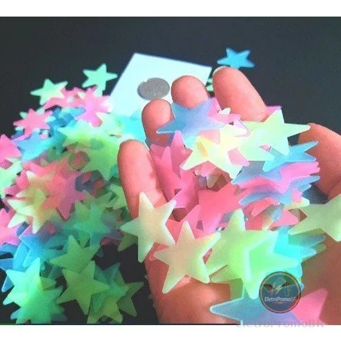 100/200/300/400 Pçs Adesivo de Estrela Colorida que Brilha No Escuro  / Adesivo Plástico Luminoso para Decoração de Casa