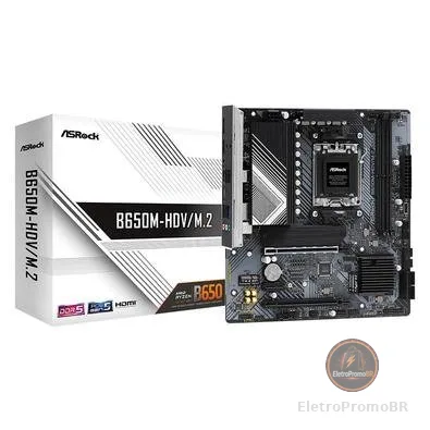Placa-Mãe ASRock B650M-HDV/M.2, AMD B650, mATX, DDR5, Preto - 90-MXBLA*