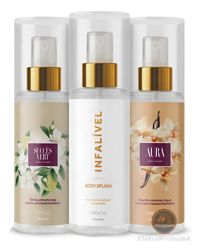 Kit Body Splash Feminino Succès Vert + Aura + Infalível Primacial 200ml 200ml