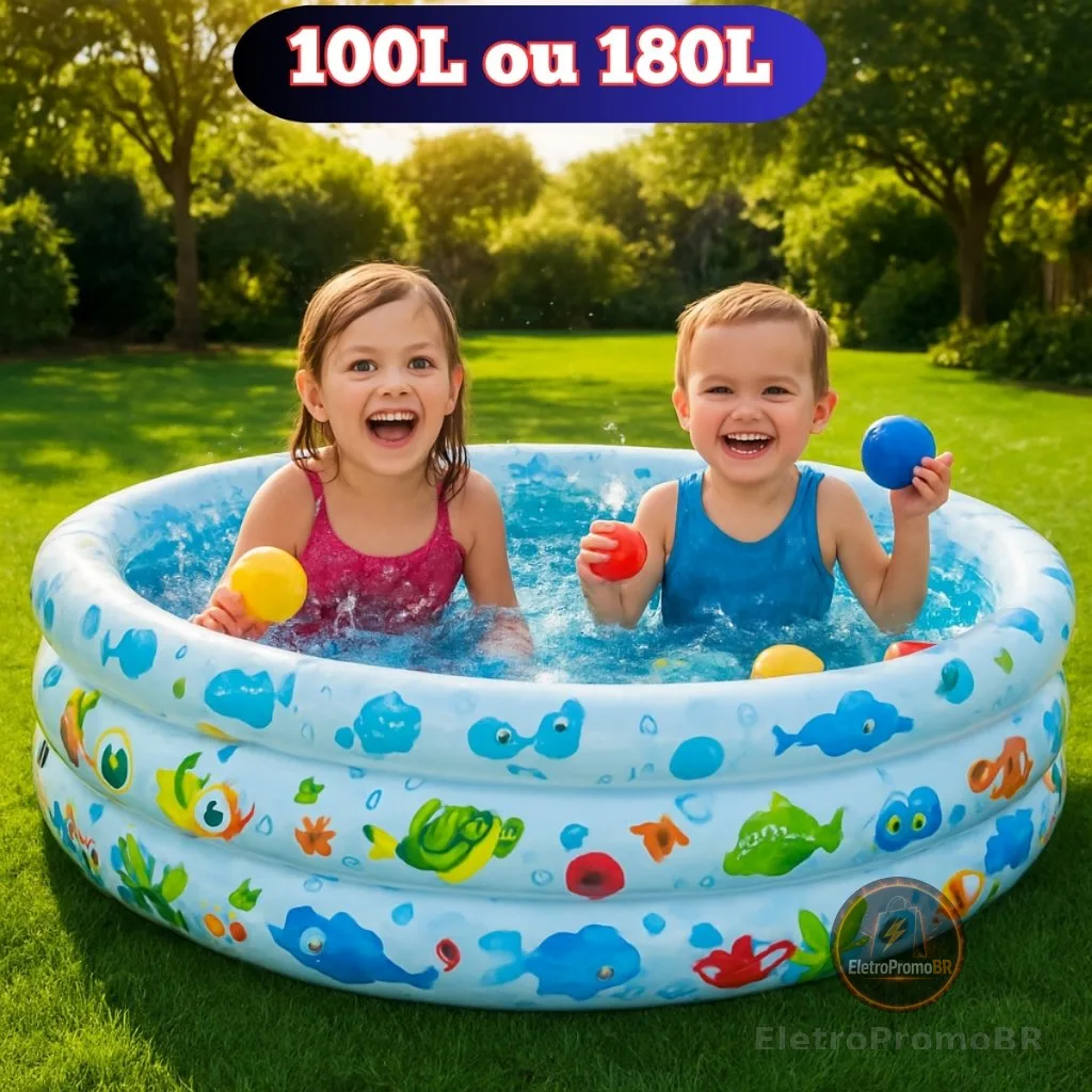 Piscina infantil inflável redonda criança 100 ou 180 litros para agua e bolinhas