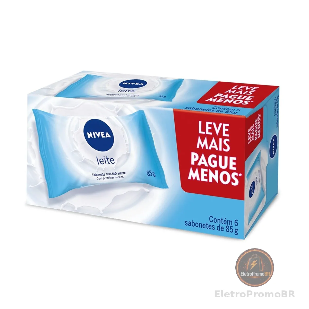 NIVEA Sabonete em Barra Hidratante Leite Promo 6 un. 85g - Com fragrância suave e espuma cremosa, esse sabonete limpa e mantém a pele hidratada após o banho