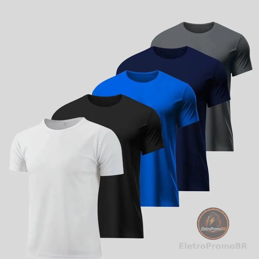 Kit 5 Camisetas Básicas Masculina Dry Fit Lisa Tradicional Cor-1 Gg