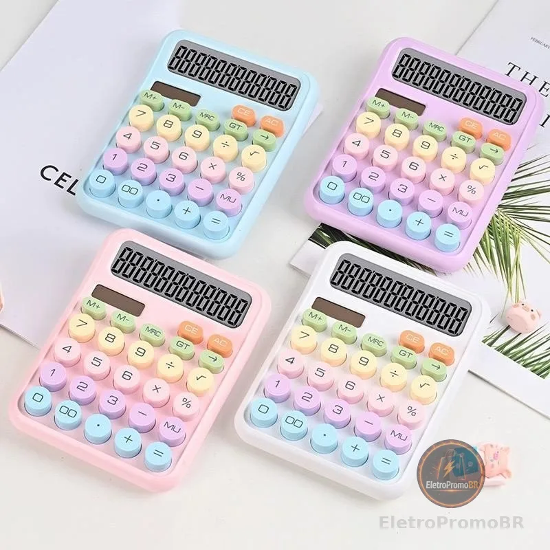Calculadora Colorida Morandi 12 Dígitos com Teclado Mecânico p/ Escola e Escritório Multineos